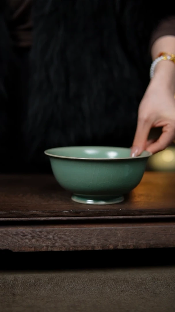 【闪购商品】杯仿古翡翠绿纯手工故宫碗14公分瑕