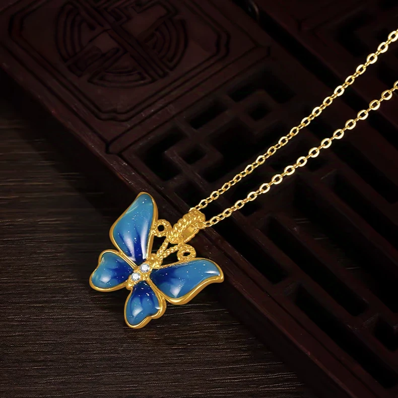 【媛媛专属2】18k金 珐琅蓝蝴蝶吊坠（不含链） 卡约18mm