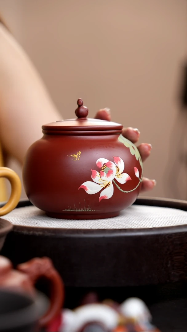 茶壶紫砂朱泥鸭先知荷花茶叶罐