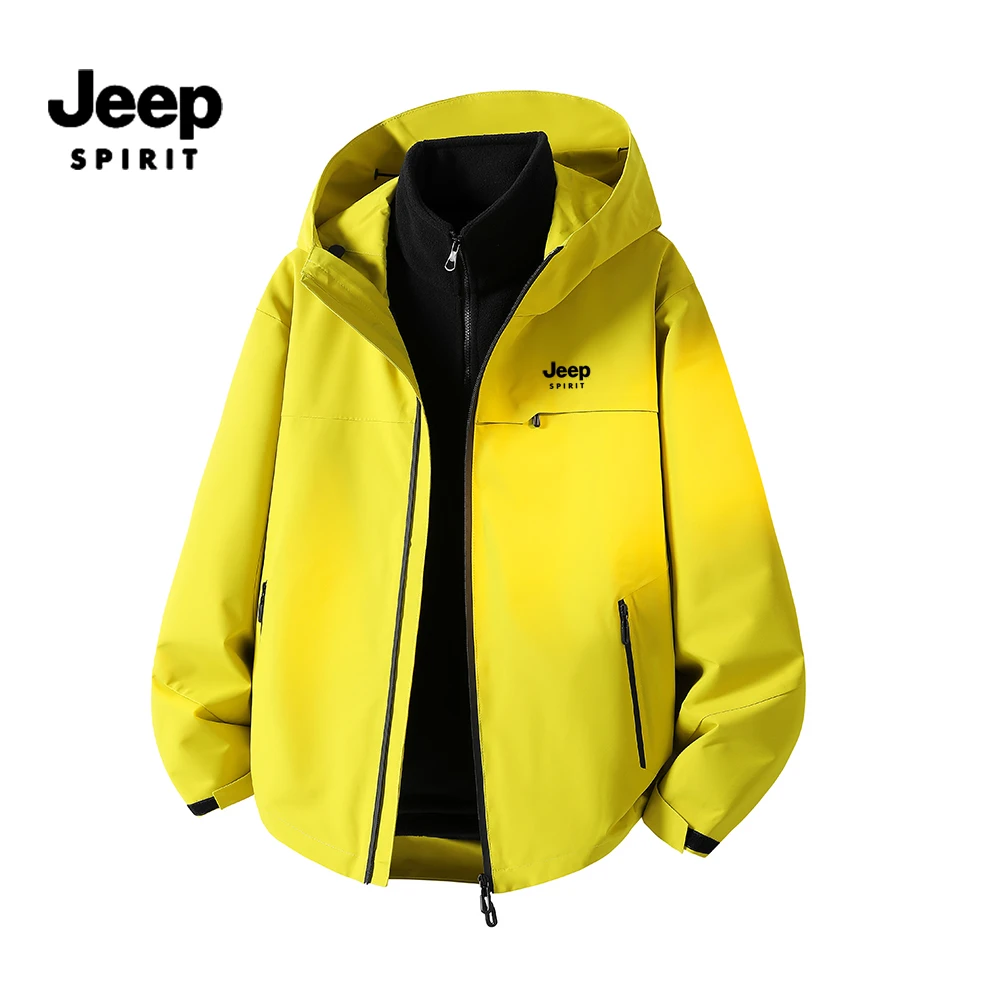 JEEPSPIRIT吉普三合一加绒两件套户外登山服防风保暖情侣夹克