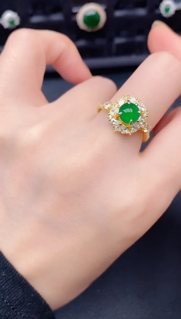 银S925镶嵌戒指翡翠天然a货翡翠288