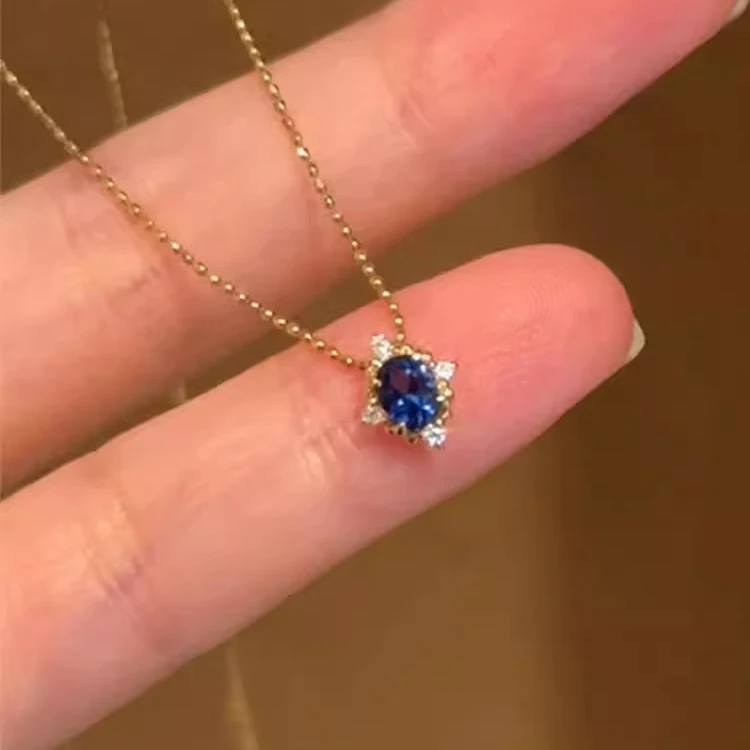 铜合金项链 清冷感蓝色菱形仿锆石吊坠项链女颈链高级精致锁骨链