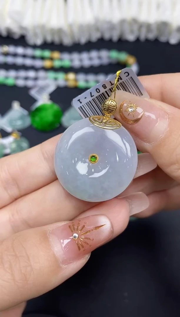 吊坠(不含链)18K金镶嵌翡翠平安扣18K金扣镶嵌@@CMT