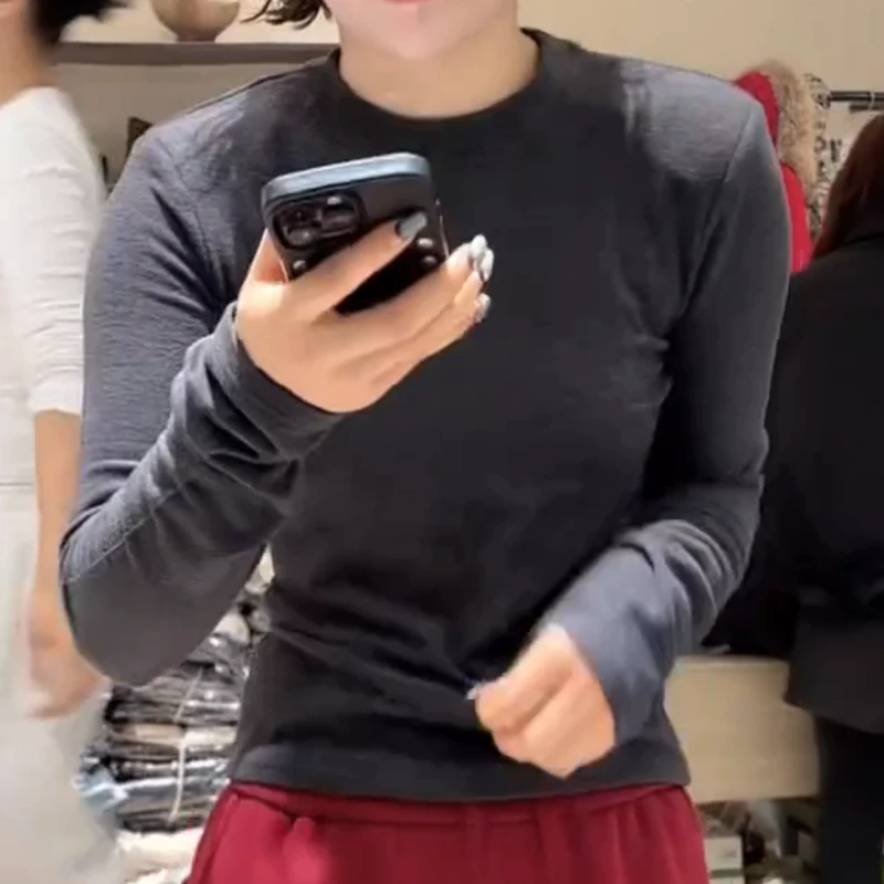 2025新款时尚百搭圆领显瘦减龄灰色T恤LK2509158