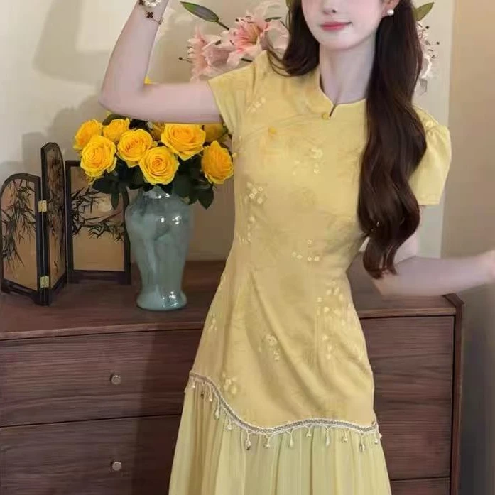 现586-5#新中式国风旗袍连衣裙温柔风高级感超好看修身包臀裙