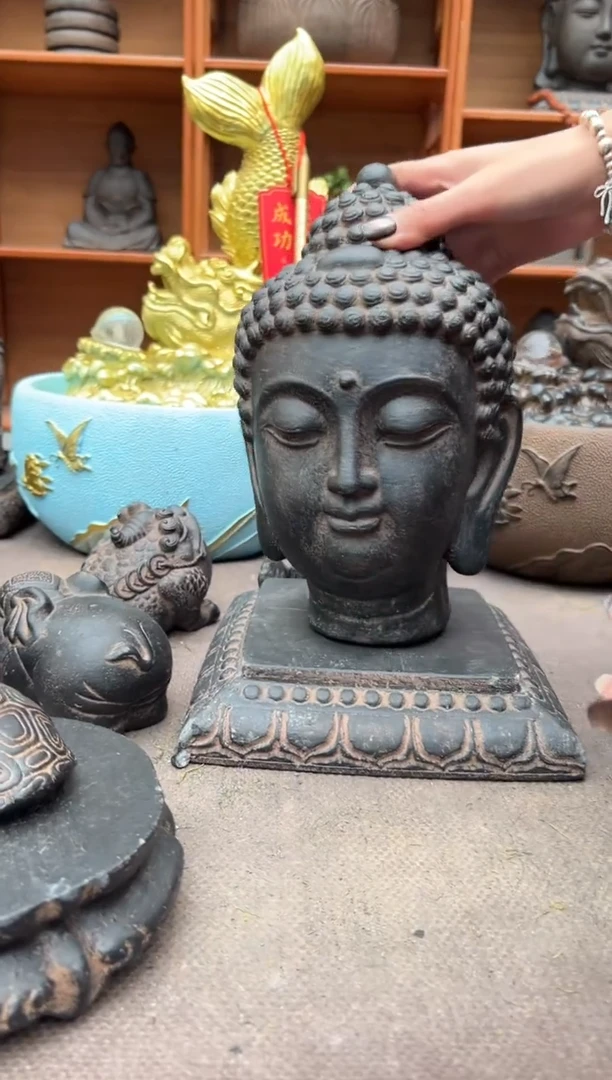 陶土小佛首+莲花底座