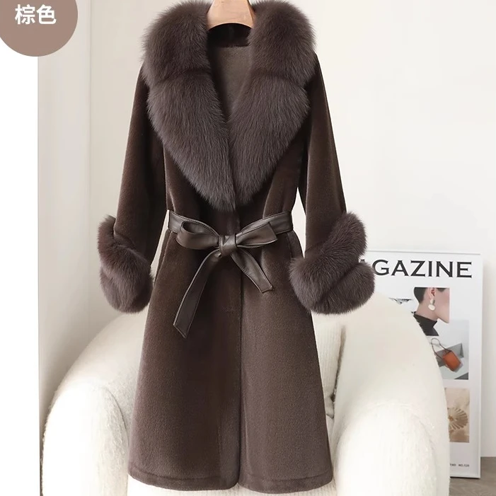2024新款中长款收腰大毛领冬装大衣外套女