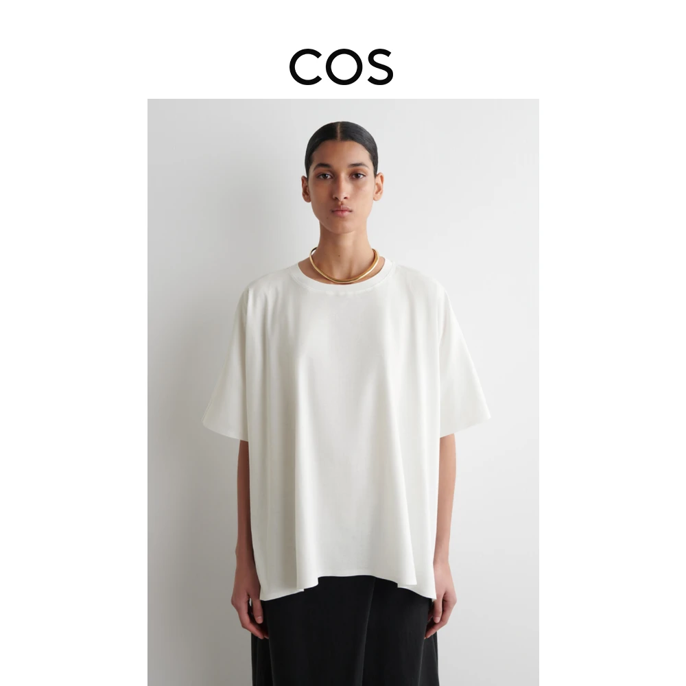 COS女装 休闲版型圆领短袖上衣白色2025夏季新品1293842002