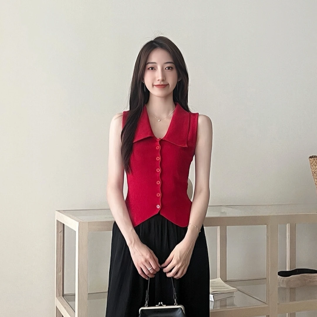 性感针织无袖背心女夏季百搭显瘦时尚可外穿吊带短款内搭红色上衣