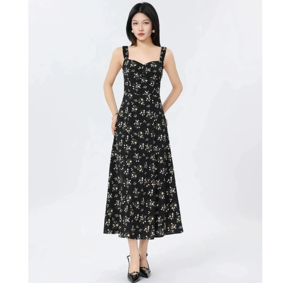 哥弟女装新款夏季复古碎花优雅气质收腰显瘦吊带连衣显瘦碎花吊带