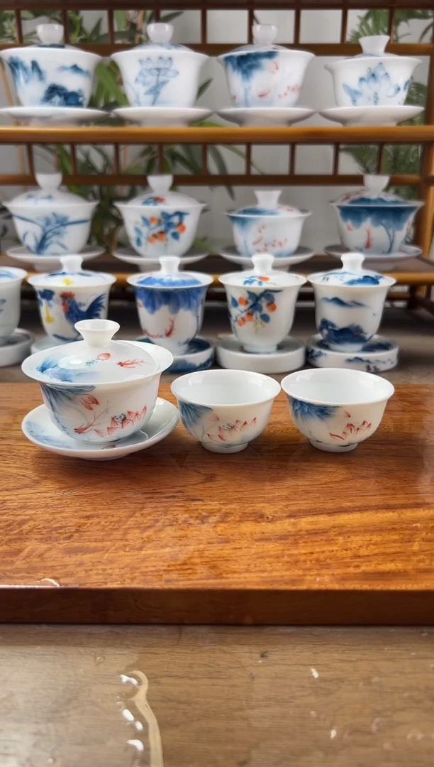 微瑕蓝莲80ml三才盖碗+小和顺杯2个