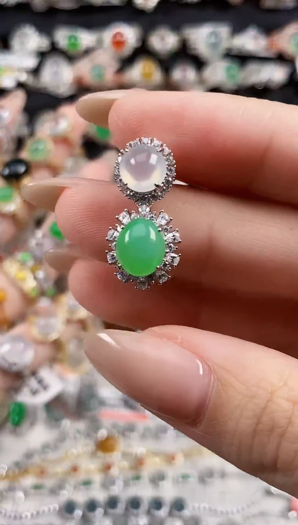 银S925镶嵌戒指翡翠天然A货翡翠60