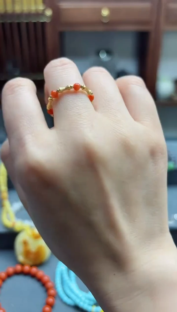 【闪购商品】南红玛瑙戒指18K金镶嵌18k金南红戒指*1 ZX 17-18号