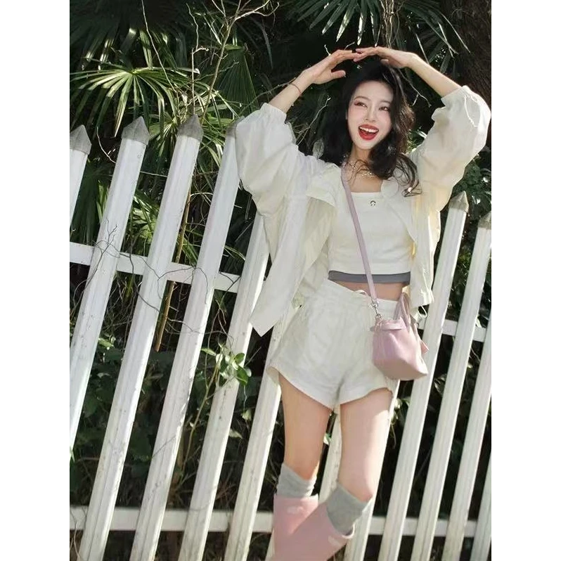 欧货休闲运动套装女春秋2025新款高品质宽松减龄防晒衣短裤两件套
