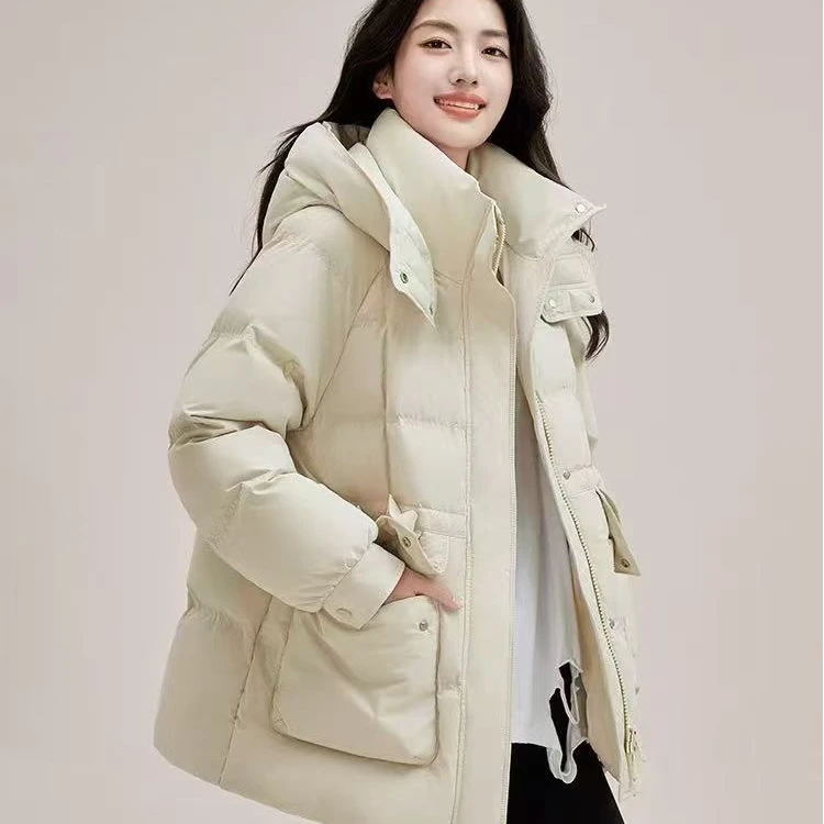 2024冬季新款中长款时尚加厚通勤连帽嘎嘎保暖服#8825【衣长74】