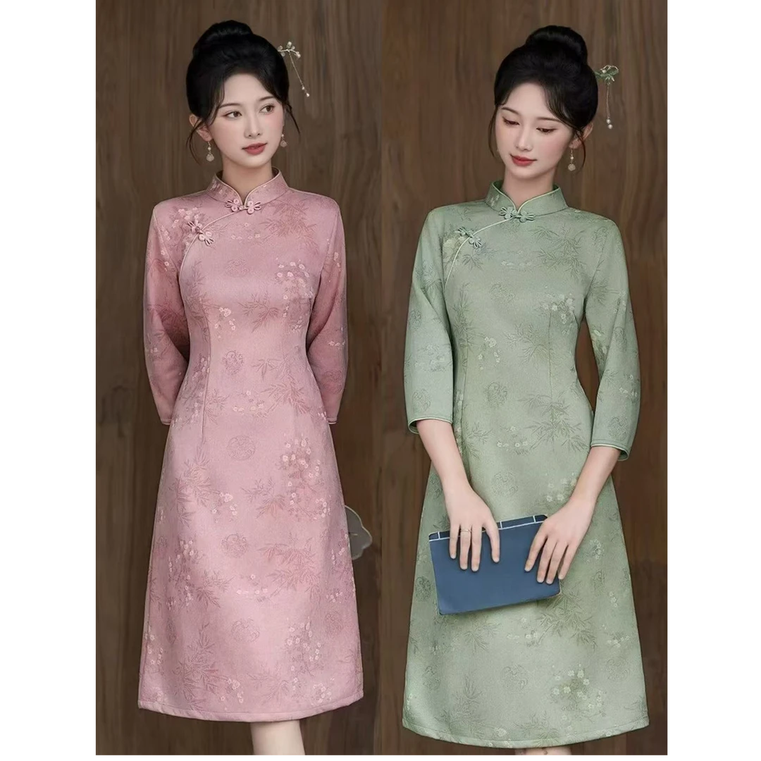 【竹节花】2025新款早秋新中式日常小个子A版旗袍遮肚子日常订婚宴