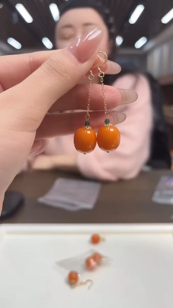 蜜蜡14K金镶嵌耳饰DIY款E50