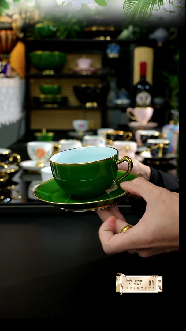 手工翡翠绿咖啡杯，，，，，，，，，