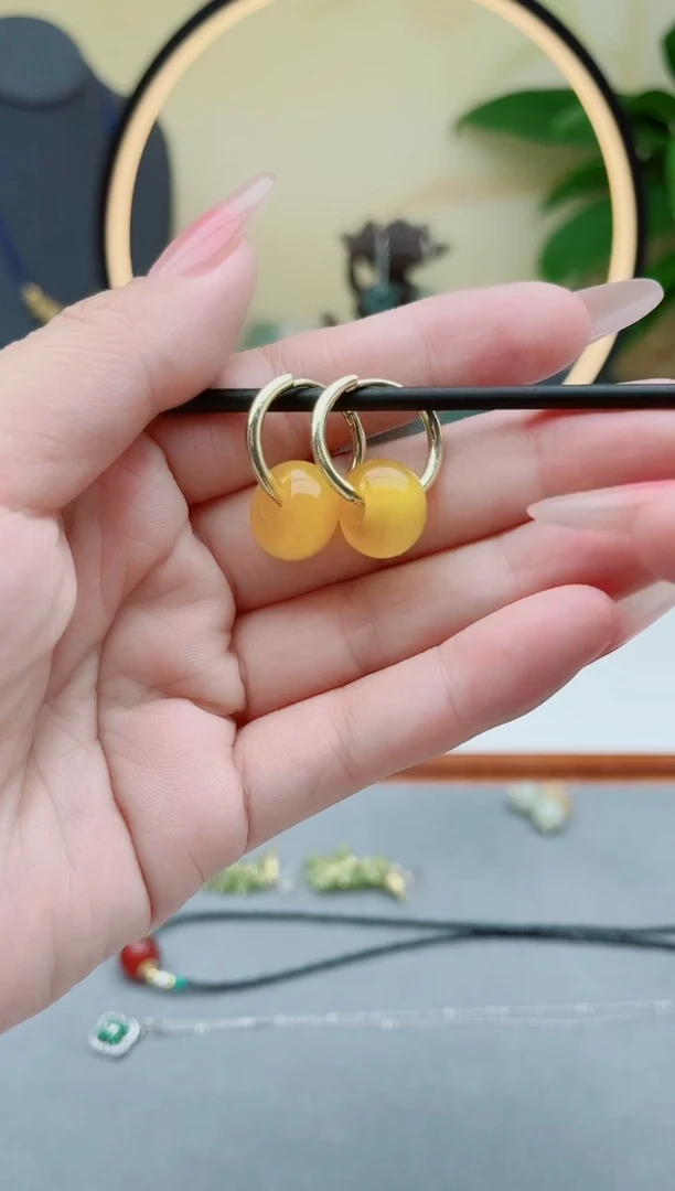 玛瑙/玉髓耳饰银S925镶嵌00黄色耳扣