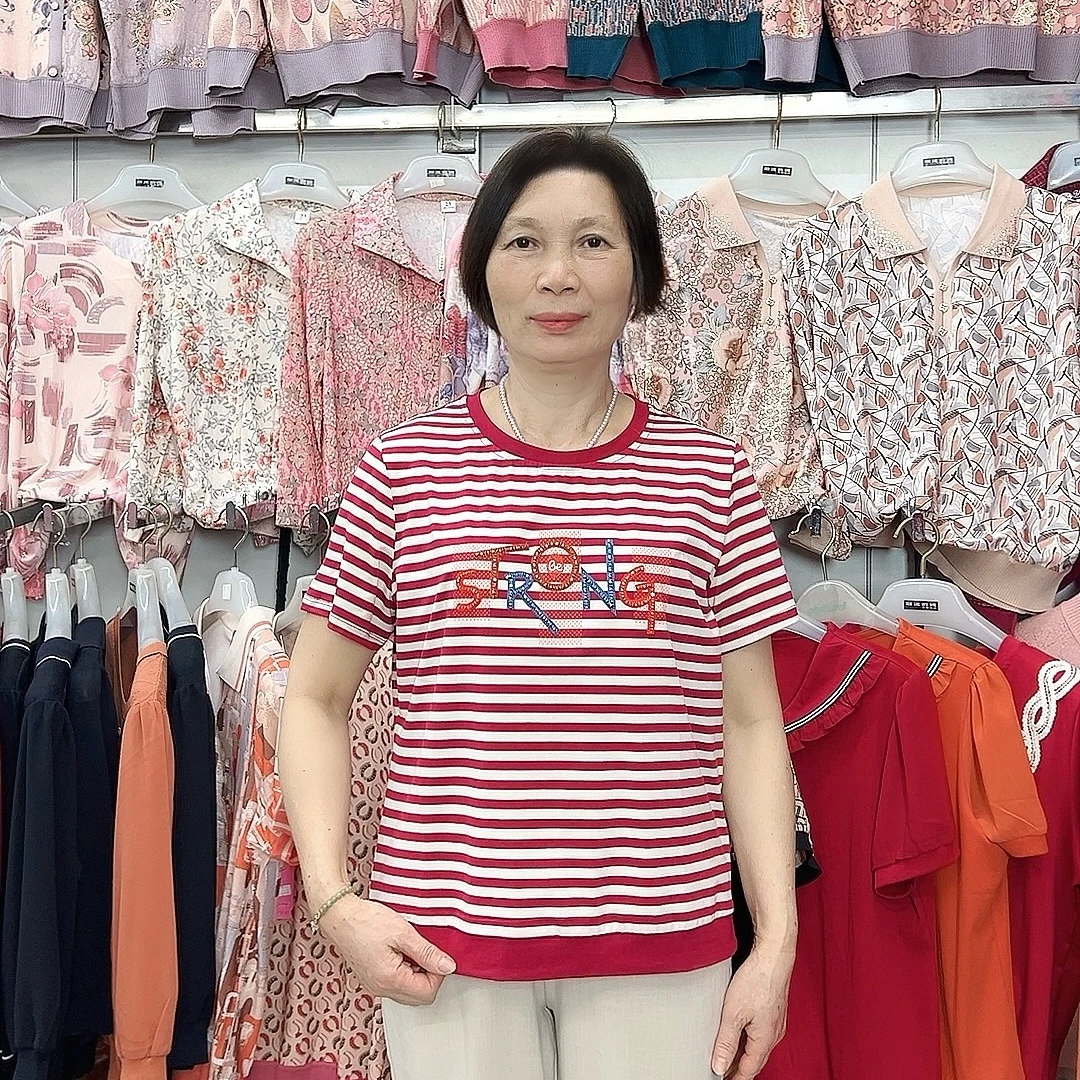 【金夫人妈妈装】中老年春夏大码宽松显瘦减龄条纹短袖T恤9802