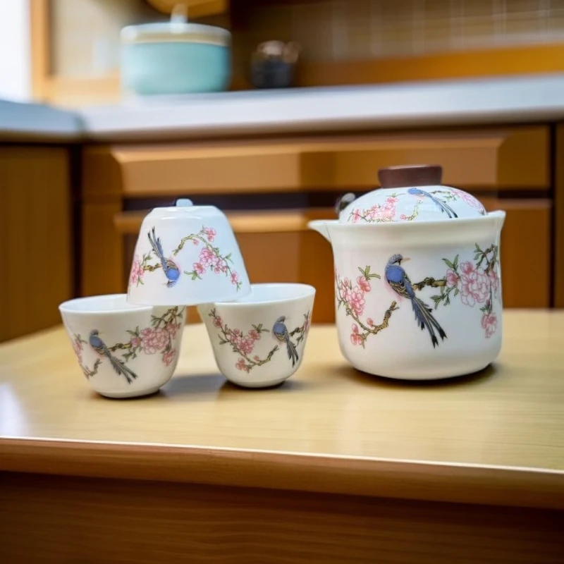 白瓷喜上眉梢旅行套带茶盘ZHZ633