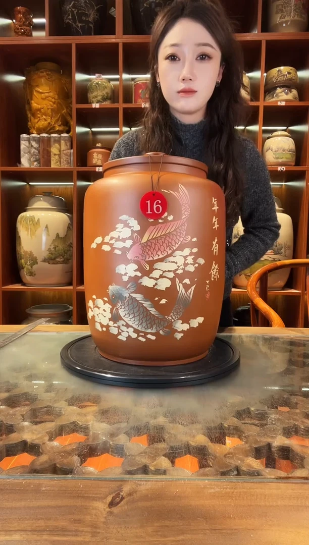 罐云南建水紫陶0升复烧水缸@16