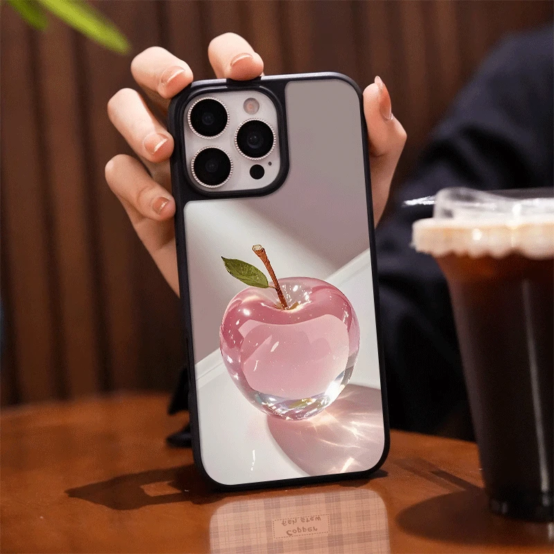 水晶苹果适用苹果16promax手机壳磨砂原创15防摔14电镀13黑边12