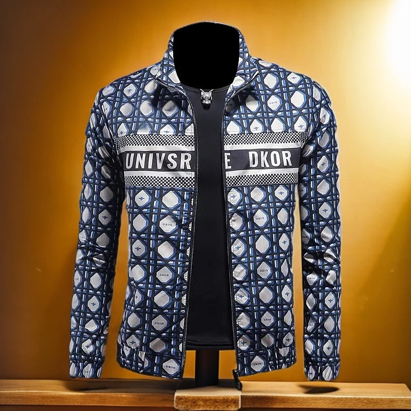 达咔特利潮流格子印花夹克春季新款男士大码外套时尚薄款百搭帅气