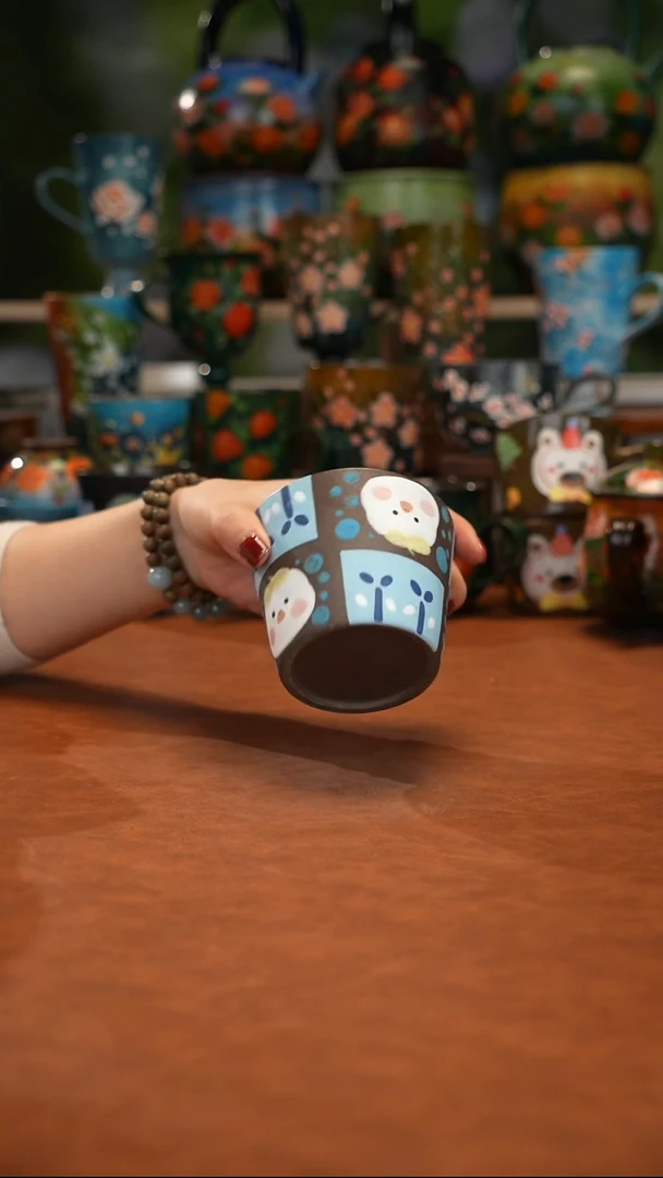 紫砂油画釉下彩手绘