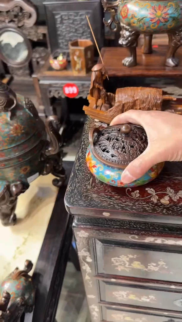 木木头款景泰蓝浅蓝香炉298