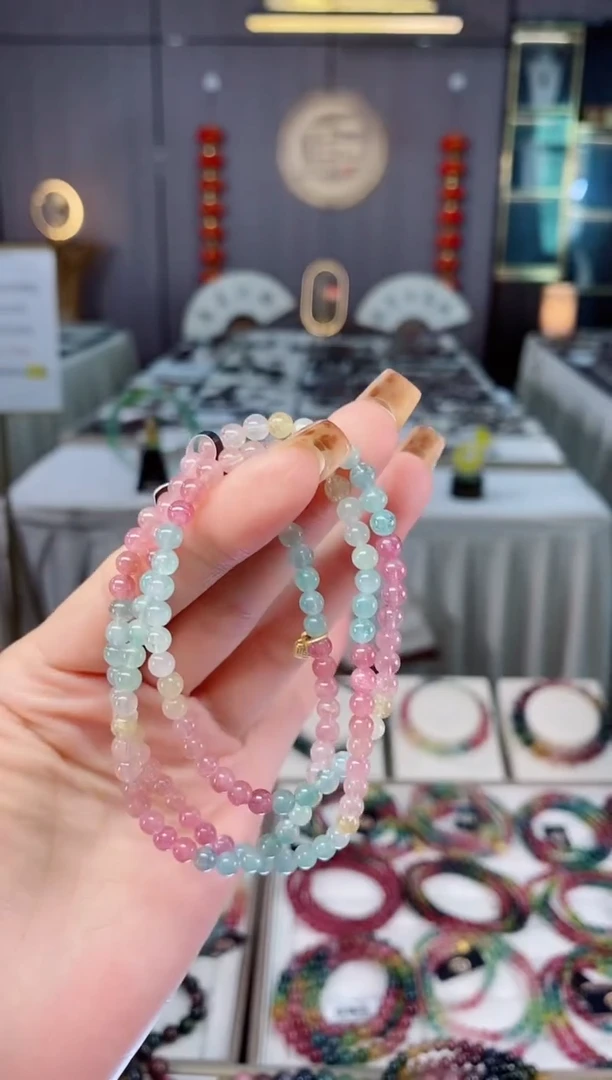 未镶嵌老矿碧玺色标三圈手串4mm+碧玺dan多样性发货一条