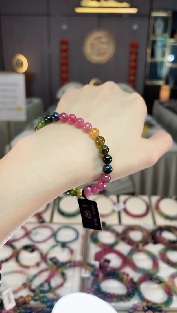 未镶嵌老矿碧玺彩单圈手串6mm+碧玺dan多样性发货一条