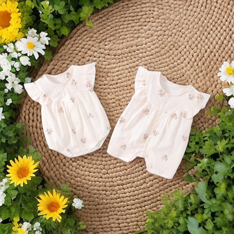 新生女婴满月百天外出爬服婴儿衣服夏季薄款哈衣女宝宝夏装连体衣