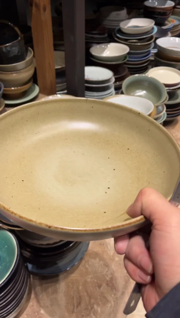 【闪购商品】瓷片320粗陶麻点9.5寸深汤盘1只