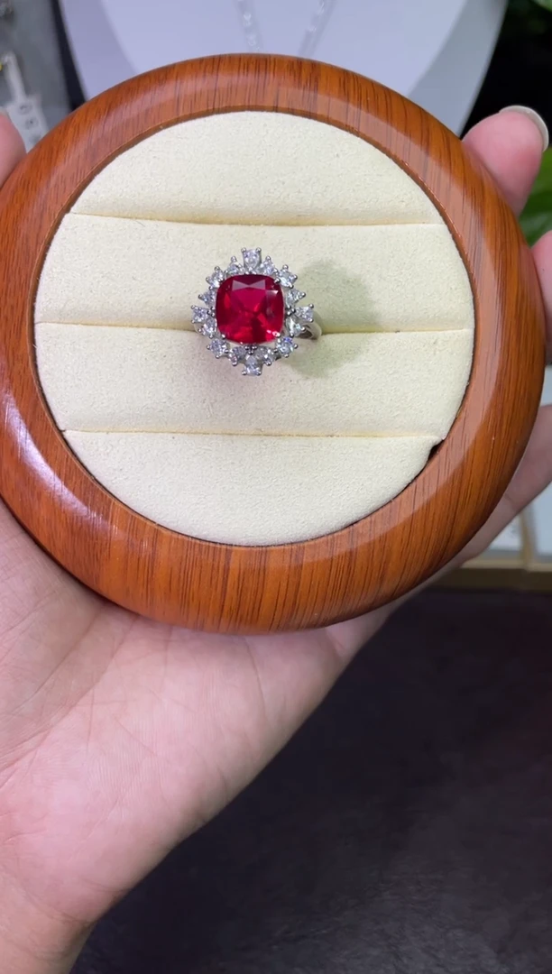 合金合成钻石红宝戒指
