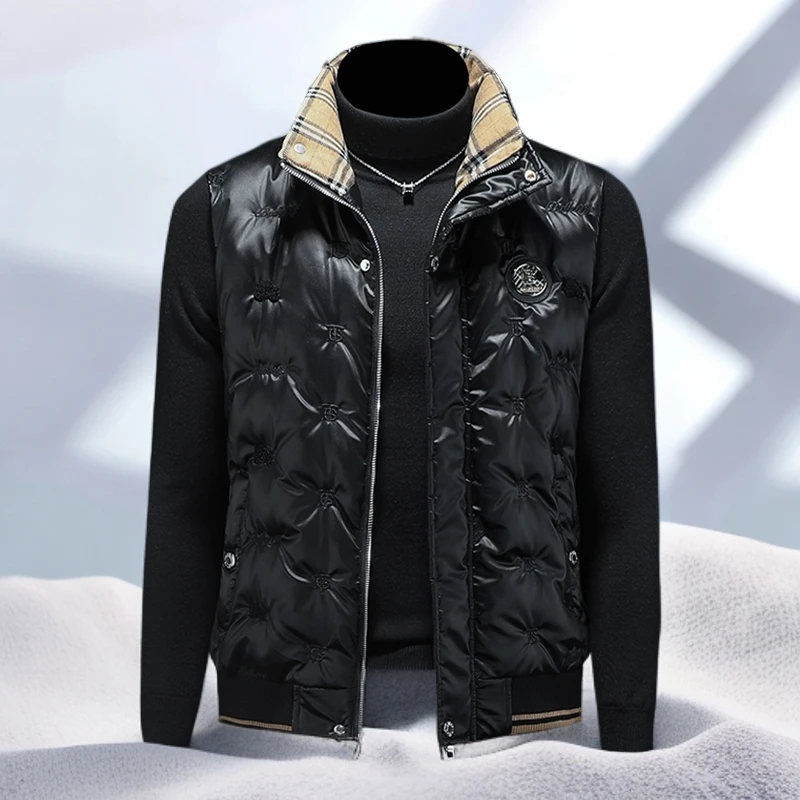 宾斯洛特个性刺绣羽绒马甲男潮酷休闲冬季新款男士青年帅气厚马甲