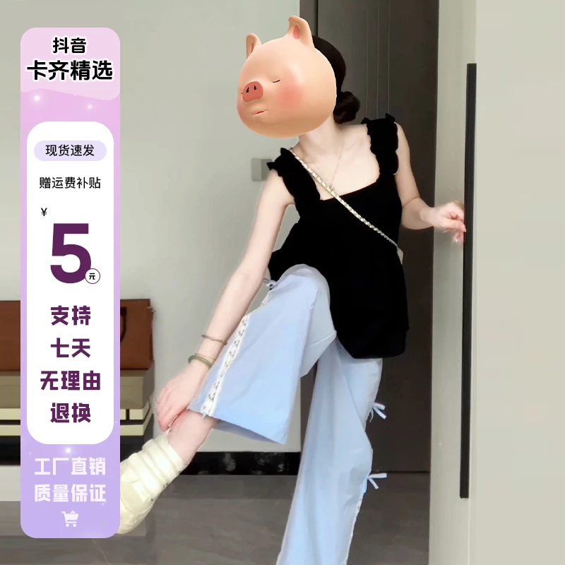 KQ3867黑色无袖背心衬衫女夏季法式气质绝美小衫设计感上衣外穿