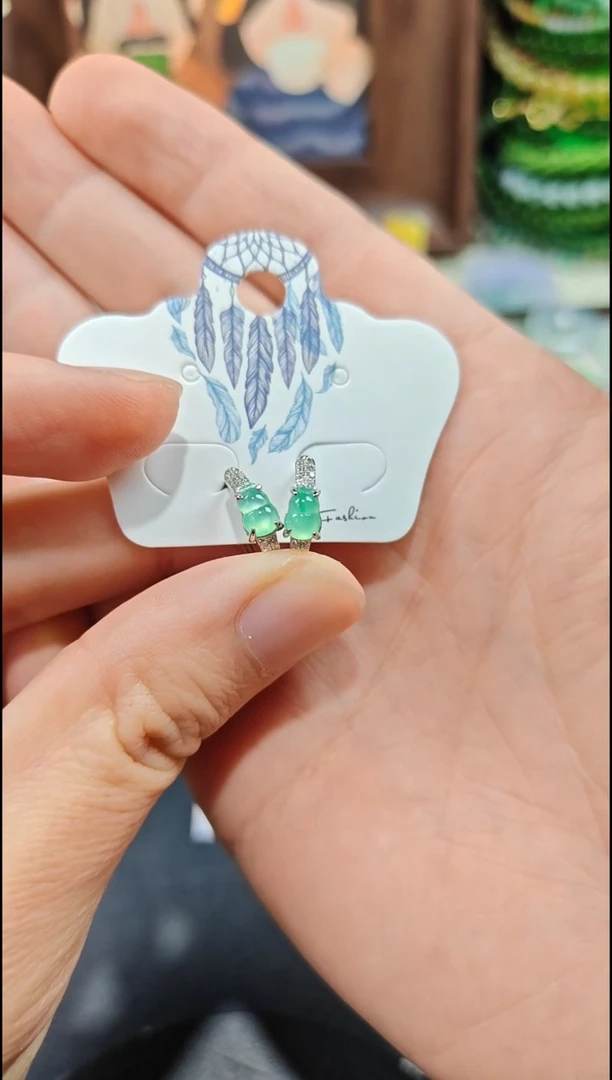 银S925镶嵌翡翠耳饰翡翠耳饰S925银镶嵌