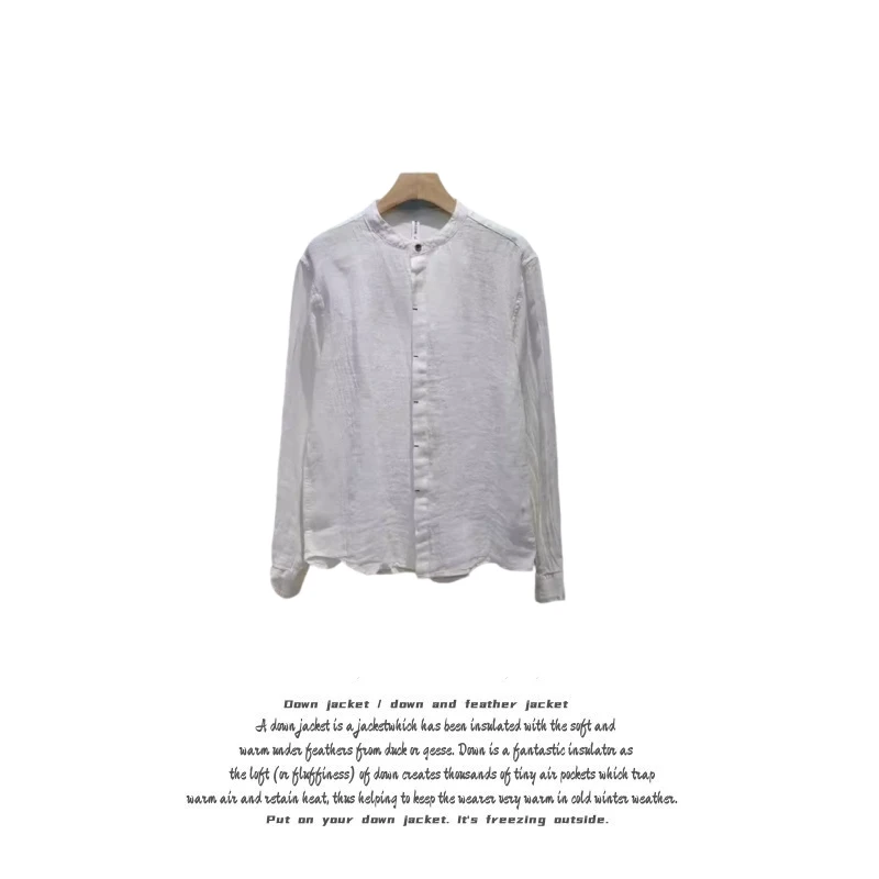 亚麻长袖衬衫男士春秋复古做旧棉麻衬衣休闲上衣外套