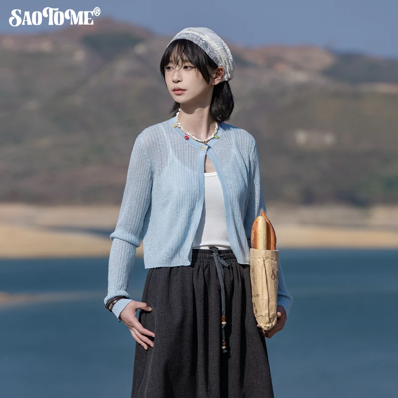 早乙女惠子「夏季凉感」saotome 日系短款竹节麻夏季毛衣开衫2284