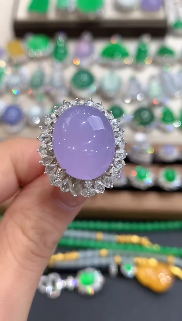 18K金镶嵌戒指翡翠沉****数q40紫货有色差