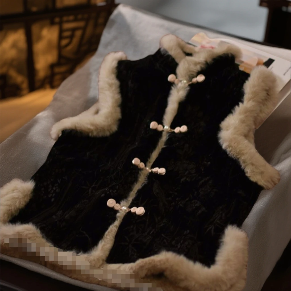 新中式马甲国风唐装复古黑色加绒无袖中式轻奢外套马夹冬款开衫女