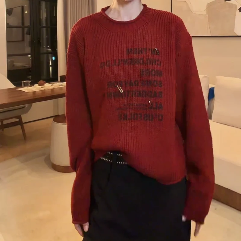2025秋冬设计感回形针字母毛衣韩系新款圆领套头针织衫LK2507992