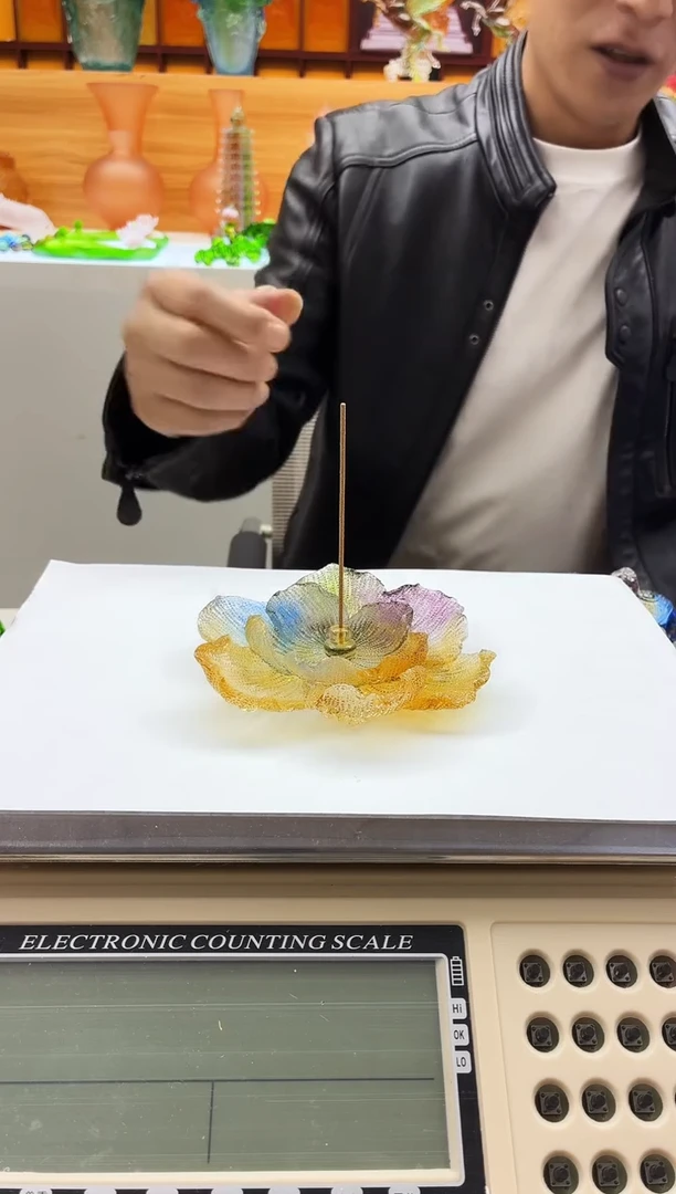 手工艺品琉璃彩色牡丹花线香插12公分【特价福利】
