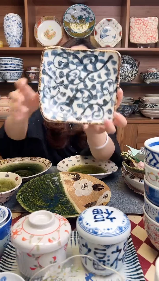 瓷片章鱼唐草 15cm小方盘