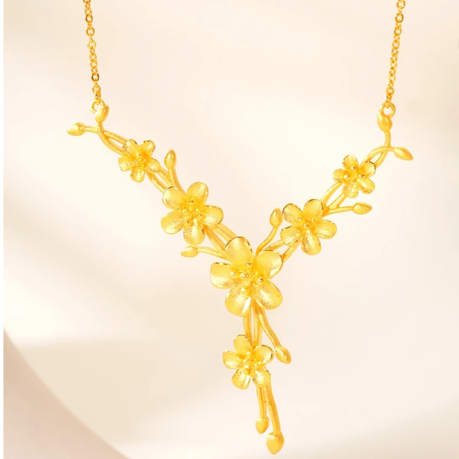 坠链均足银 三生花套链时尚穿戴小众饰品项链女款锁骨链金色吊坠