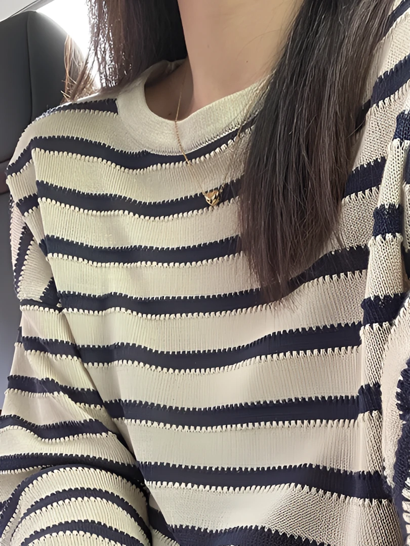 上班族通勤风套装女装夏季高级感条纹长袖t恤运动半身裙两件套