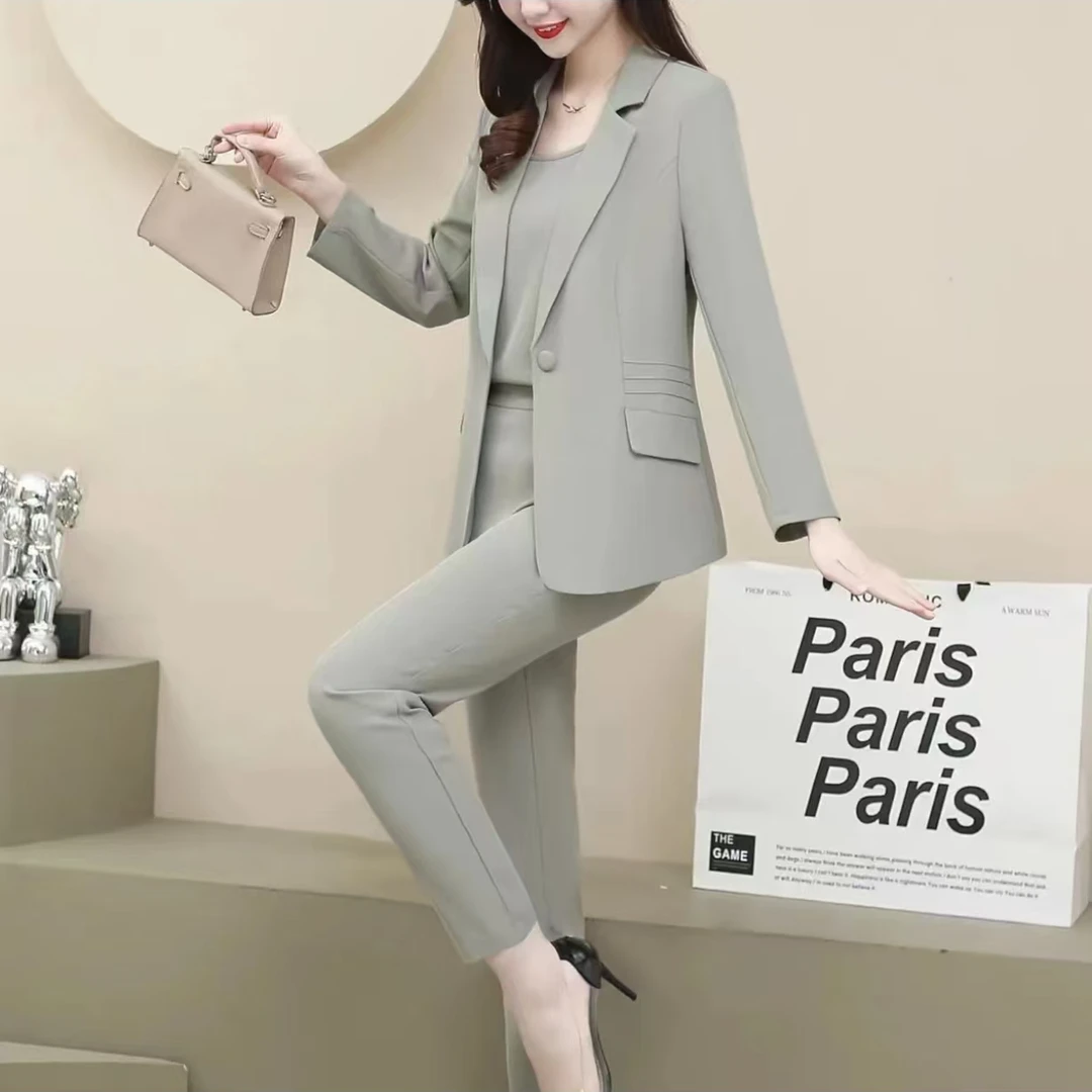 1826【衣长60裤长89】三件套女装西装套装女春季修身显瘦气质洋气