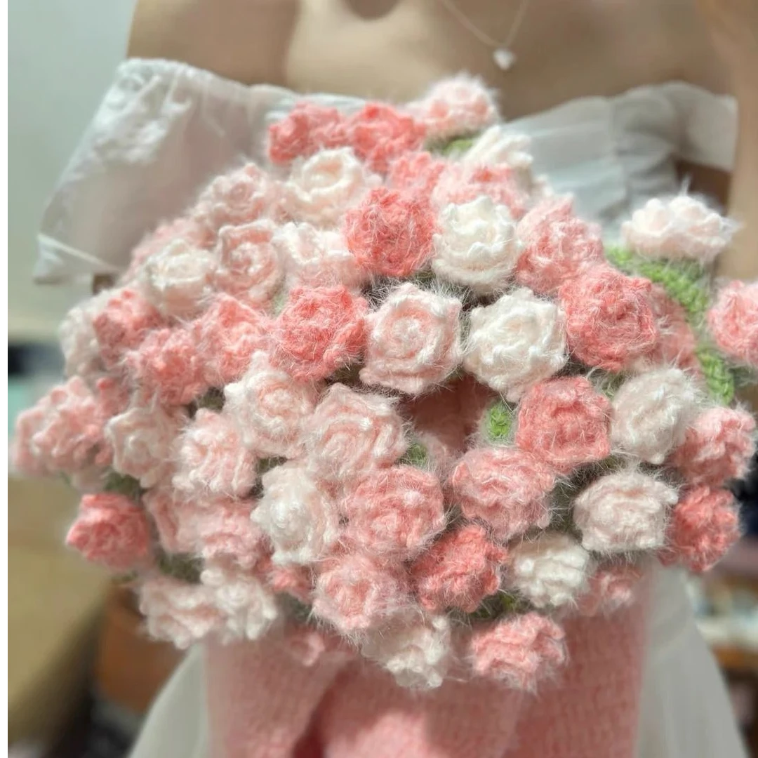 新款梦幻渐变玫瑰花毯diy手工编织毛线花束毯子材料包送闺蜜礼物