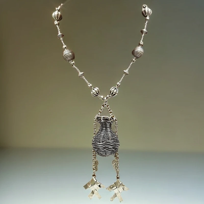 坠链均925银 泰国纯手工原创设计款S925银编织复古做旧女士银项链